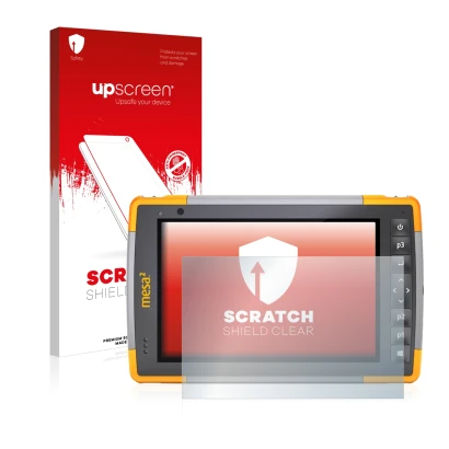 Front side of a product packaging with the brand logo upscreen. Next to it is the device Juniper Systems Mesa 2 Rugged Tablet