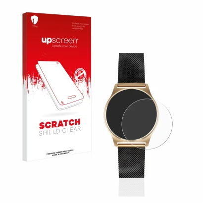 Front side of a product packaging with the brand logo upscreen. Next to it is the device Xlyne X-Watch Joli XW Pro shown with