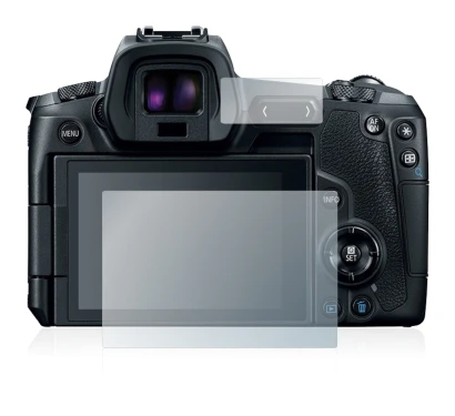 Image of the device Canon EOS R with a wide variety of screen protectors.