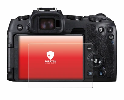 Image of the device Canon EOS RP with a wide variety of screen protectors.