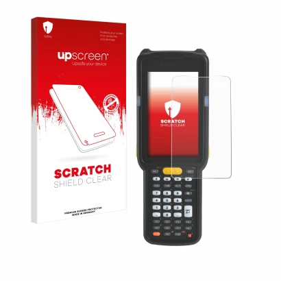 Front side of a product packaging with the brand logo upscreen. Next to it is the device Zebra MC330 shown with the correspond