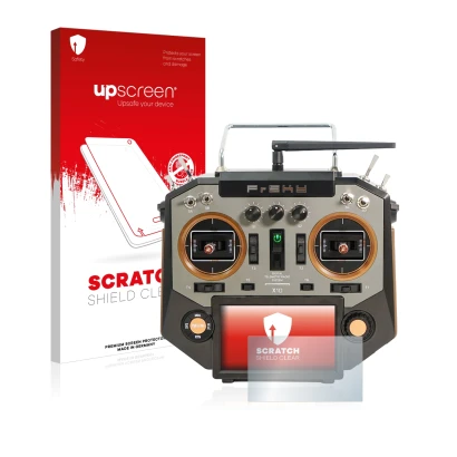 Front side of a product packaging with the brand logo upscreen. Next to it is the device FrSky Horus X10 shown with the corres