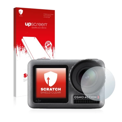 Front side of a product packaging with the brand logo upscreen. Next to it is the device DJI Osmo Action (Lens) shown with the