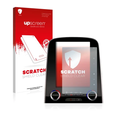 Front side of a product packaging with the brand logo upscreen. Next to it is the device Renault Espace R-Link 2 8.7" shown wi