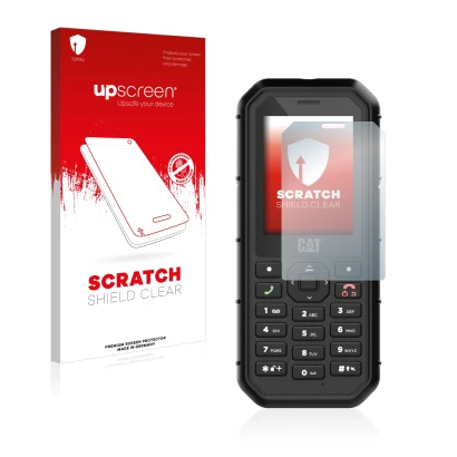 Front side of a product packaging with the brand logo upscreen. Next to it is the device Caterpillar Cat B26 shown with the co