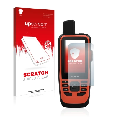 Front side of a product packaging with the brand logo upscreen. Next to it is the device Garmin GPSMAP 86i shown with the corr