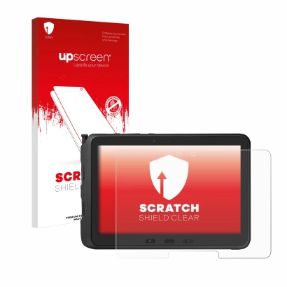 Front side of a product packaging with the brand logo upscreen. Next to it is the device Samsung Galaxy Tab Active Pro shown w