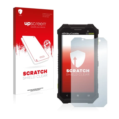 Front side of a product packaging with the brand logo upscreen. Next to it is the device SkyCaddie SX500 shown with the corres