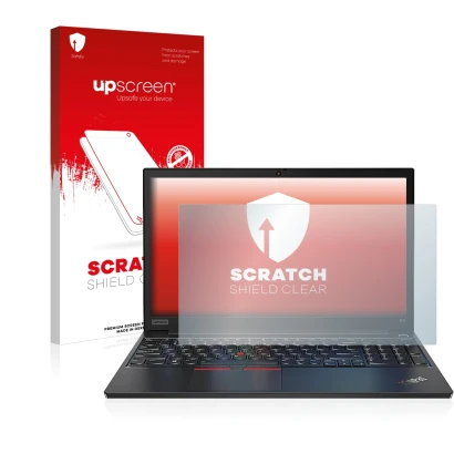 Front side of a product packaging with the brand logo upscreen. Next to it is the device Lenovo ThinkPad E14 Gen 2 shown with