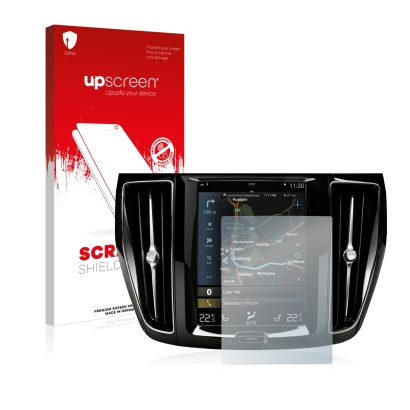 Front side of a product packaging with the brand logo upscreen. Next to it is the device Volvo S60 Sensus Connect 2020 shown w