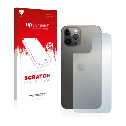 Front side of a product packaging with the brand logo upscreen. Next to it is the device Apple iPhone 12 Pro Max (Back) shown 