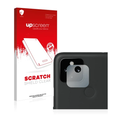 Front side of a product packaging with the brand logo upscreen. Next to it is the device Google Pixel 4a 5G (ONLY Camera Lens)