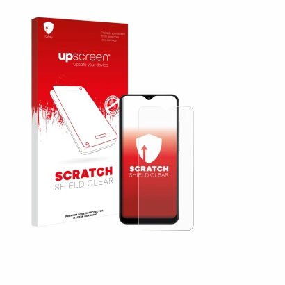 Front side of a product packaging with the brand logo upscreen. Next to it is the device Samsung Galaxy A02s shown with the co