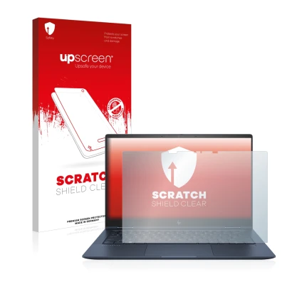Front side of a product packaging with the brand logo upscreen. Next to it is the device HP Elite Dragonfly G2 shown with the 