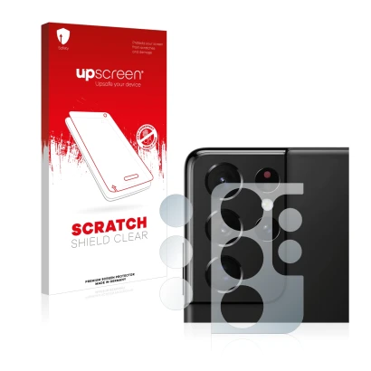 Front side of a product packaging with the brand logo upscreen. Next to it is the device Samsung Galaxy S21 Ultra 5G (ONLY Cam