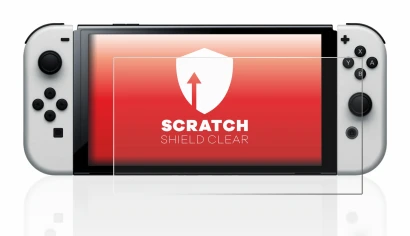Image of the device Nintendo Switch OLED-Modell with a wide variety of screen protectors.