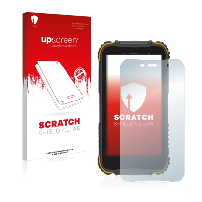 Front side of a product packaging with the brand logo upscreen. Next to it is the device Doogee S35 shown with the correspondi