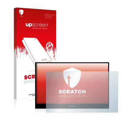 Front side of a product packaging with the brand logo upscreen. Next to it is the device ViewSonic TD1655 shown with the corre