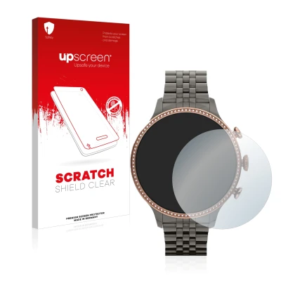 Front side of a product packaging with the brand logo upscreen. Next to it is the device Fossil Gen 6 (42mm) shown with the co