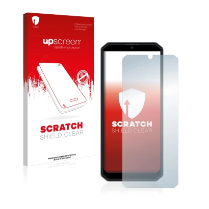 Front side of a product packaging with the brand logo upscreen. Next to it is the device Oukitel K15 Plus shown with the corre