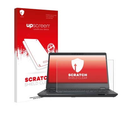 Front side of a product packaging with the brand logo upscreen. Next to it is the device Fujitsu Lifebook U7311 shown with the