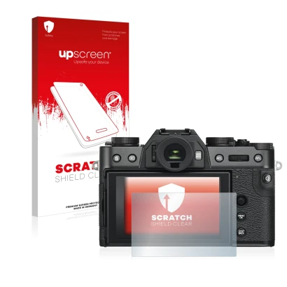 Front side of a product packaging with the brand logo upscreen. Next to it is the device Fujifilm X-T30 ll shown with the corr