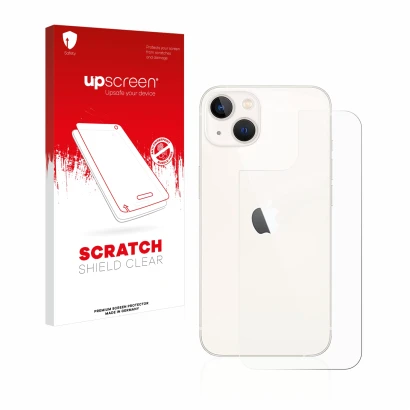 Front side of a product packaging with the brand logo upscreen. Next to it is the device Apple iPhone 13 (Back) shown with the