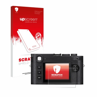 Front side of a product packaging with the brand logo upscreen. Next to it is the device Leica M11 shown with the correspondin