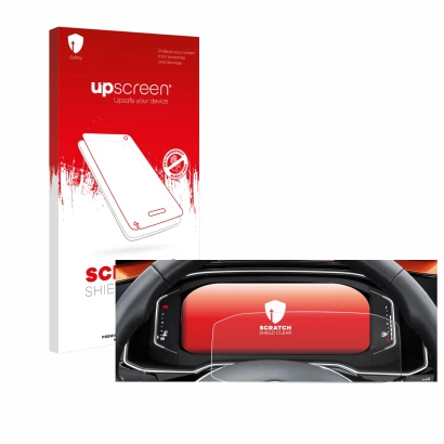Front side of a product packaging with the brand logo upscreen. Next to it is the device Volkswagen Polo 6 Digital Cockpit Pro