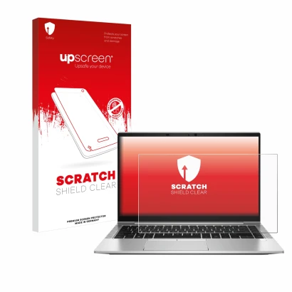 Front side of a product packaging with the brand logo upscreen. Next to it is the device HP EliteBook 845 G8 shown with the co