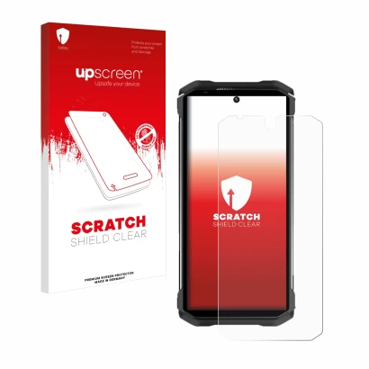 Front side of a product packaging with the brand logo upscreen. Next to it is the device Doogee S98 shown with the correspondi