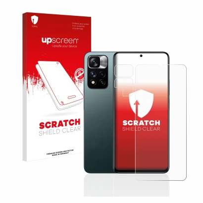 Front side of a product packaging with the brand logo upscreen. Next to it is the device Xiaomi Redmi Note 11 Pro+ 5G (Front+C