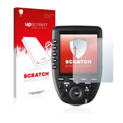 Front side of a product packaging with the brand logo upscreen. Next to it is the device Godox XPro shown with the correspondi