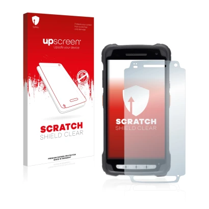 Front side of a product packaging with the brand logo upscreen. Next to it is the device Janam XT3 shown with the correspondin