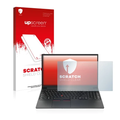 Front side of a product packaging with the brand logo upscreen. Next to it is the device Lenovo ThinkPad E15 Gen 4 shown with 