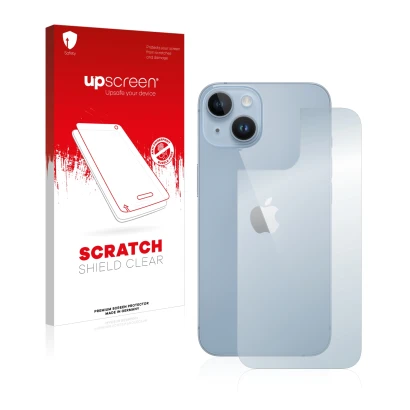 Front side of a product packaging with the brand logo upscreen. Next to it is the device Apple iPhone 14 (Back) shown with the
