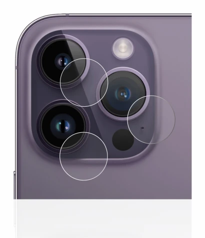 Image of the device Apple iPhone 14 Pro (ONLY Camera Lens) with a wide variety of screen protectors.