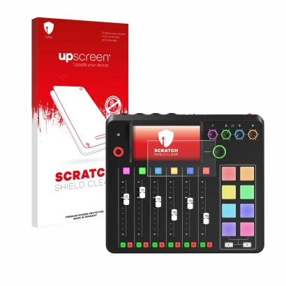 Front side of a product packaging with the brand logo upscreen. Next to it is the device Rode Rodecaster Pro II shown with the