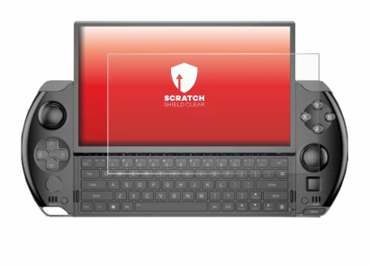 Image of the device GPD Win 4 with a wide variety of screen protectors.