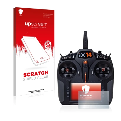 Front side of a product packaging with the brand logo upscreen. Next to it is the device Spektrum iX14 shown with the correspo