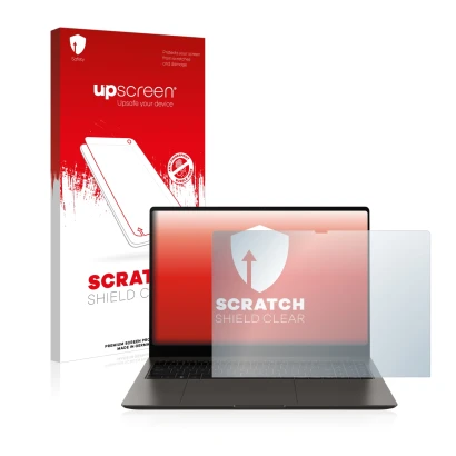 Front side of a product packaging with the brand logo upscreen. Next to it is the device Samsung Galaxy Book3 Ultra 16" shown 