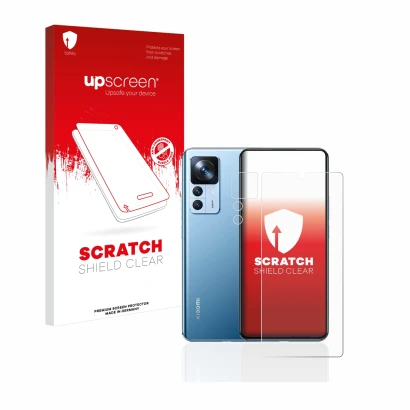 Front side of a product packaging with the brand logo upscreen. Next to it is the device Xiaomi 12T (Front+Camera) shown with 