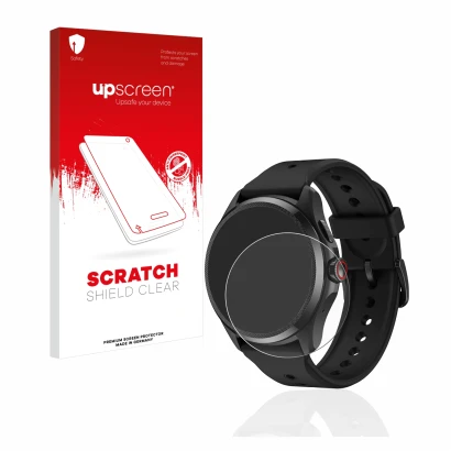 Front side of a product packaging with the brand logo upscreen. Next to it is the device Mobvoi TicWatch Pro 5 shown with the