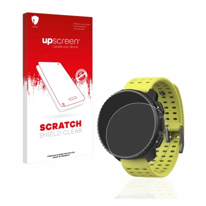 Front side of a product packaging with the brand logo upscreen. Next to it is the device Suunto Vertical shown with the corres