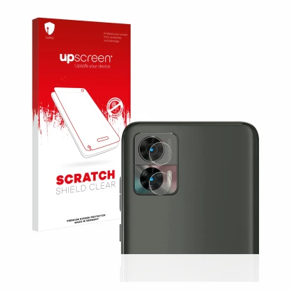 Front side of a product packaging with the brand logo upscreen. Next to it is the device Motorola Edge 30 Neo (ONLY Camera Len