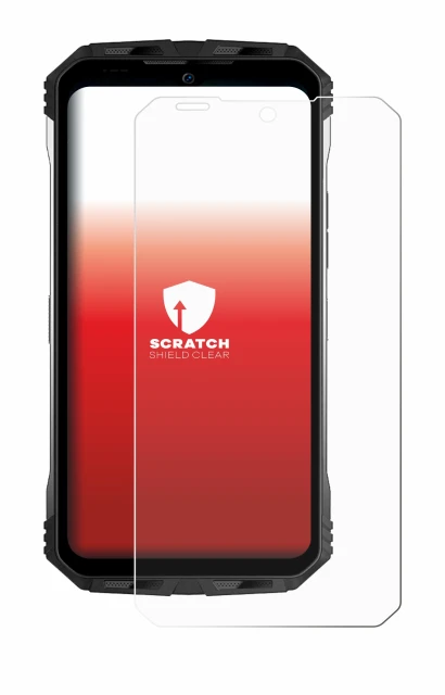 Image of the device Doogee S100 Pro with a wide variety of screen protectors.