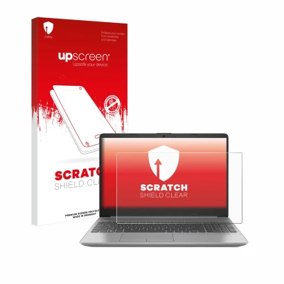 Front side of a product packaging with the brand logo upscreen. Next to it is the device HP 250 G9 shown with the correspondin