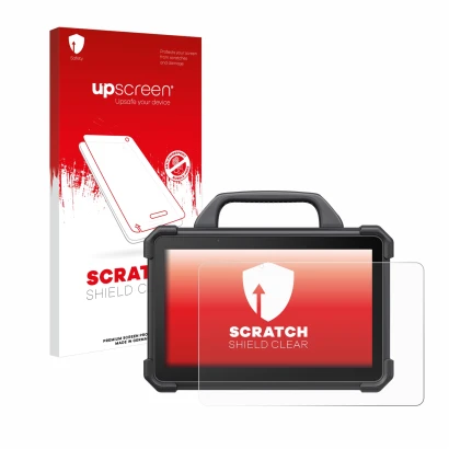 Front side of a product packaging with the brand logo upscreen. Next to it is the device Launch X-431 Tab VII (Tab 7) Elite sh
