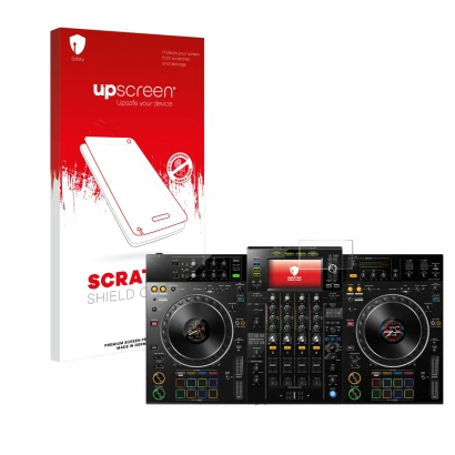 Front side of a product packaging with the brand logo upscreen. Next to it is the device Pioneer XDJ -XZ shown with the corres