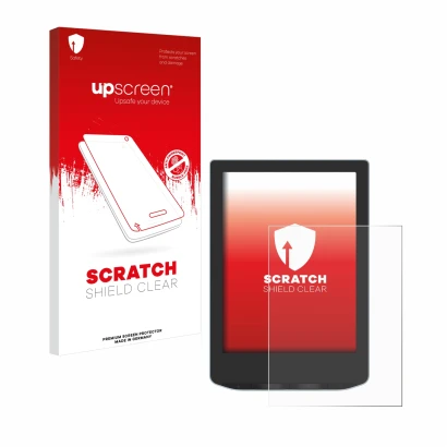 Front side of a product packaging with the brand logo upscreen. Next to it is the device PocketBook Verse shown with the corre